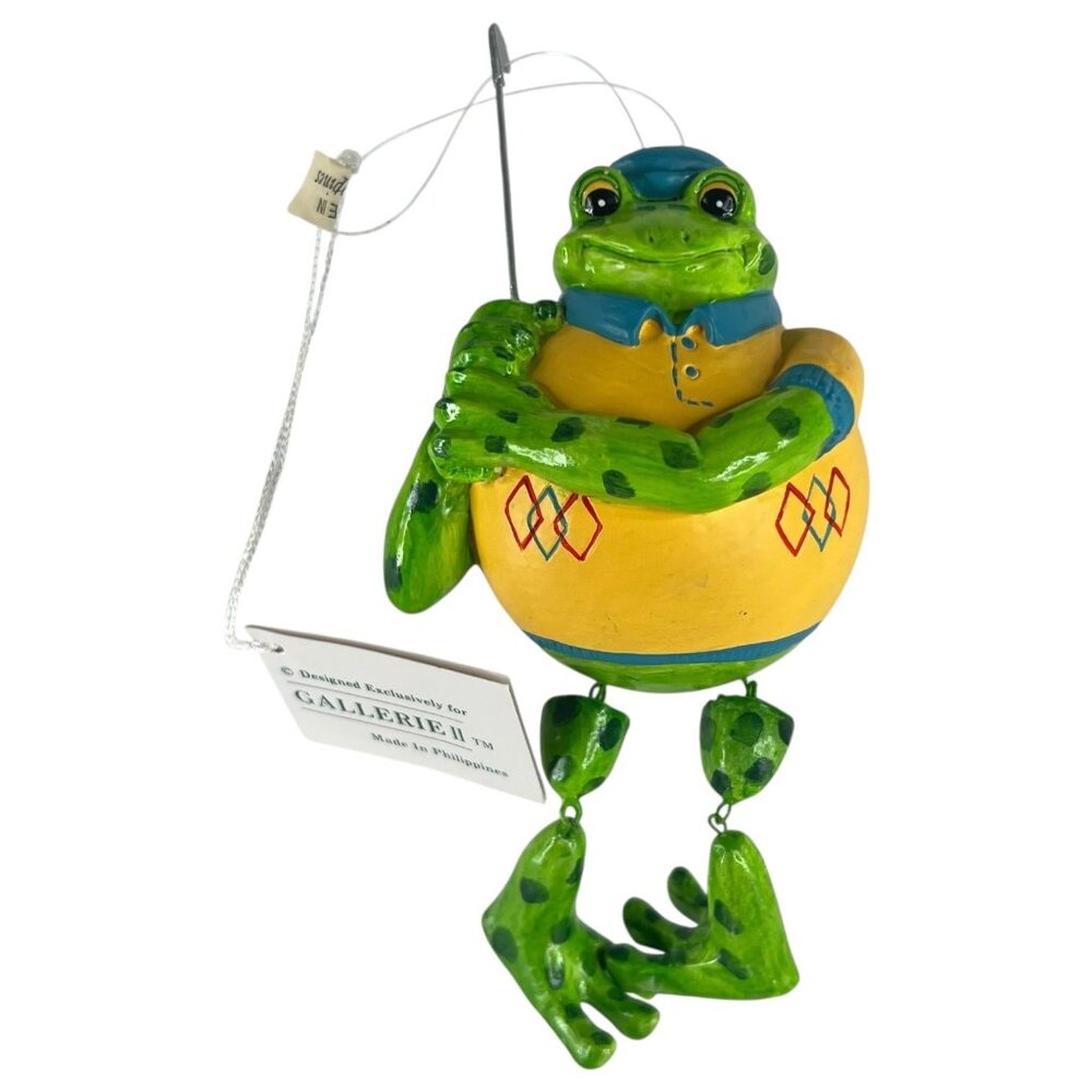 Gallerie II Frog Fisherman Figurine Christmas‎ Ornament With Fishing Rod Novelty